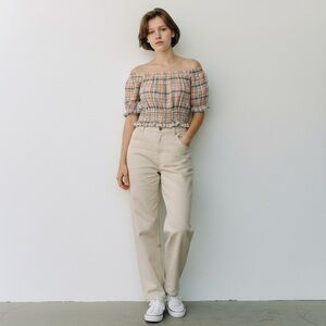 American Eagle Outfitters Checkered Crop Top - Blue and Orange